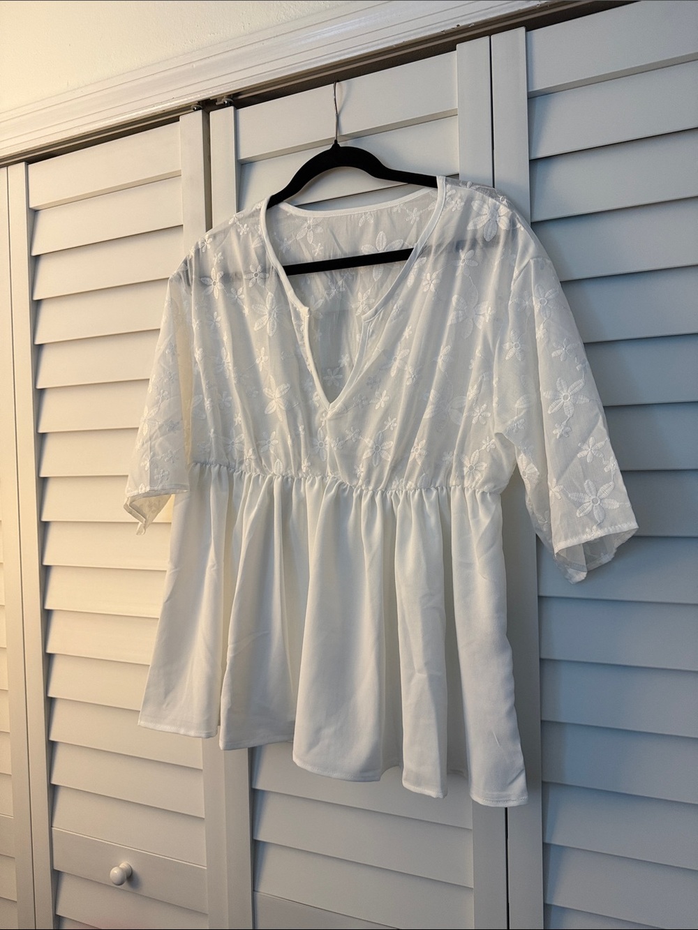 White Embroidered V-Neck Peplum Tunic - Women